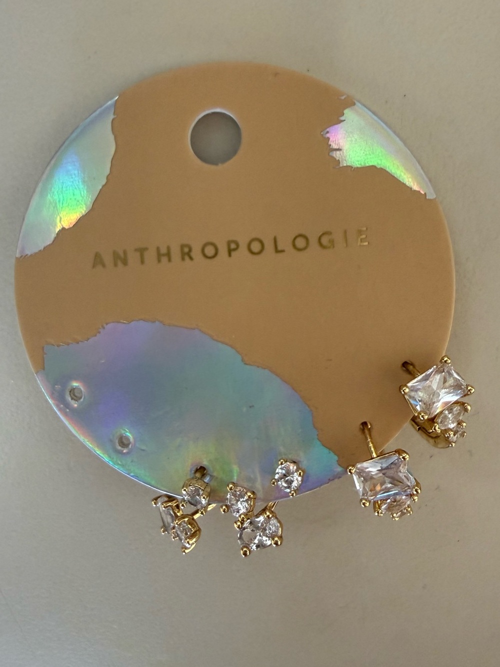 NWT Anthropologie Gold Cubic Zirconia Earring Set
